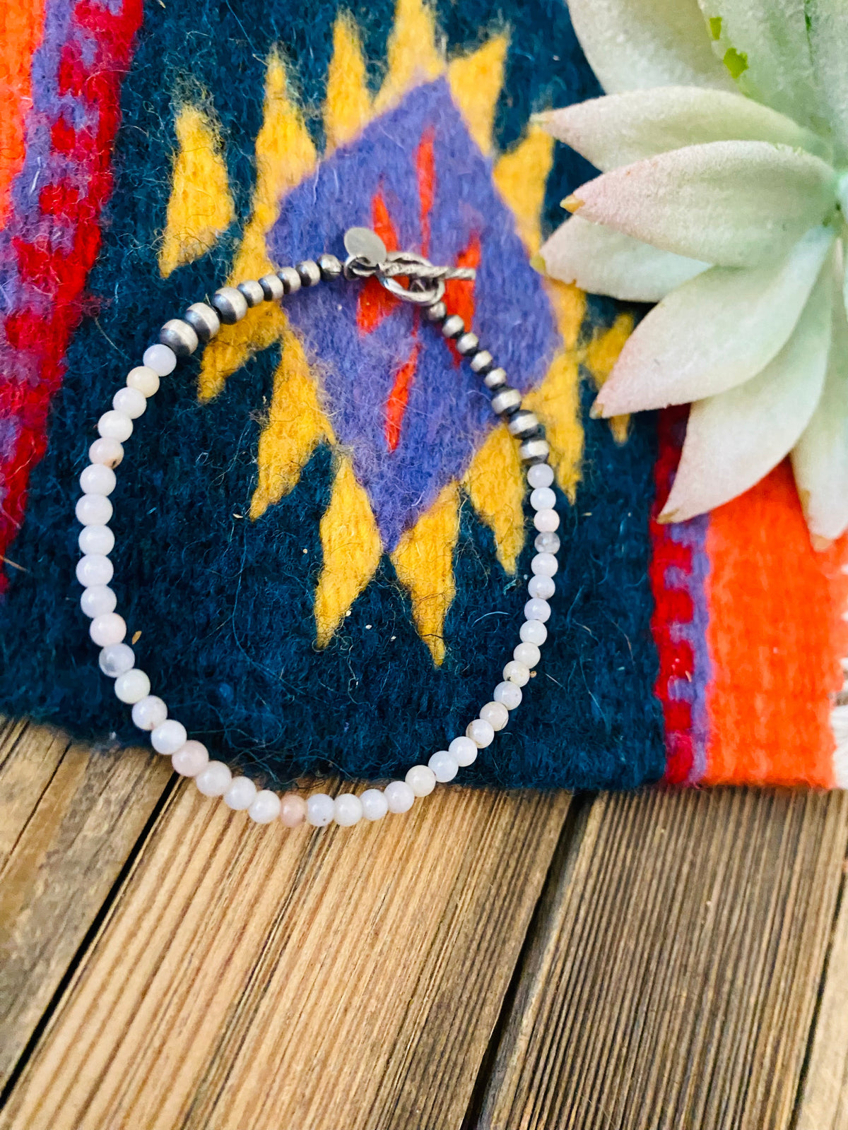 Handcrafted Queen Pink Conch Shell & Sterling Silver Beaded Bracelet