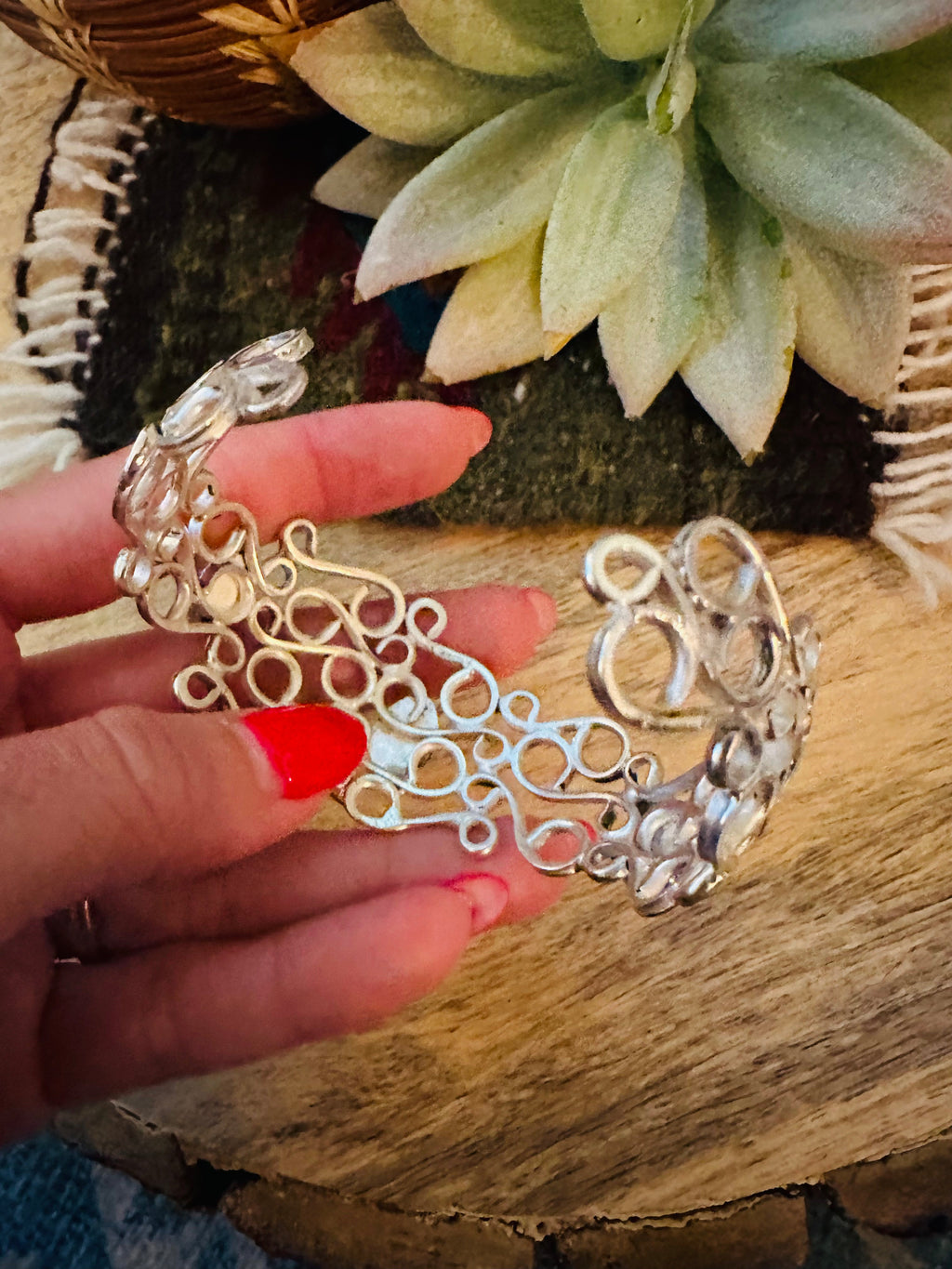 Handcrafted Queen Pink Conch Shell & Sterling Silver Cuff Bracelet