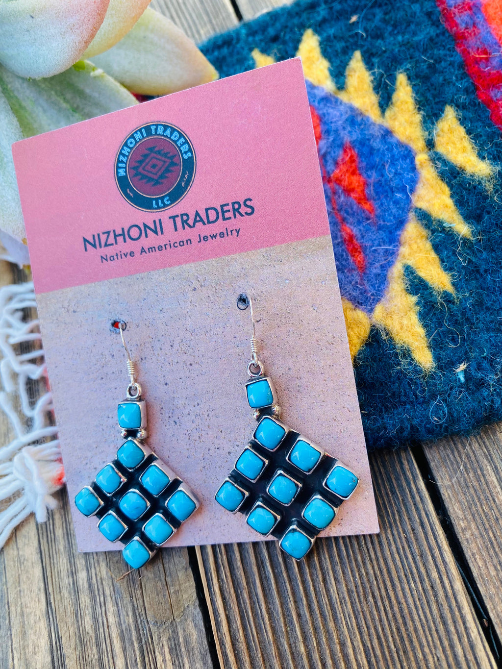 Handcrafted Sleeping Beauty Turquoise & Sterling Silver Cluster Dangle Earrings