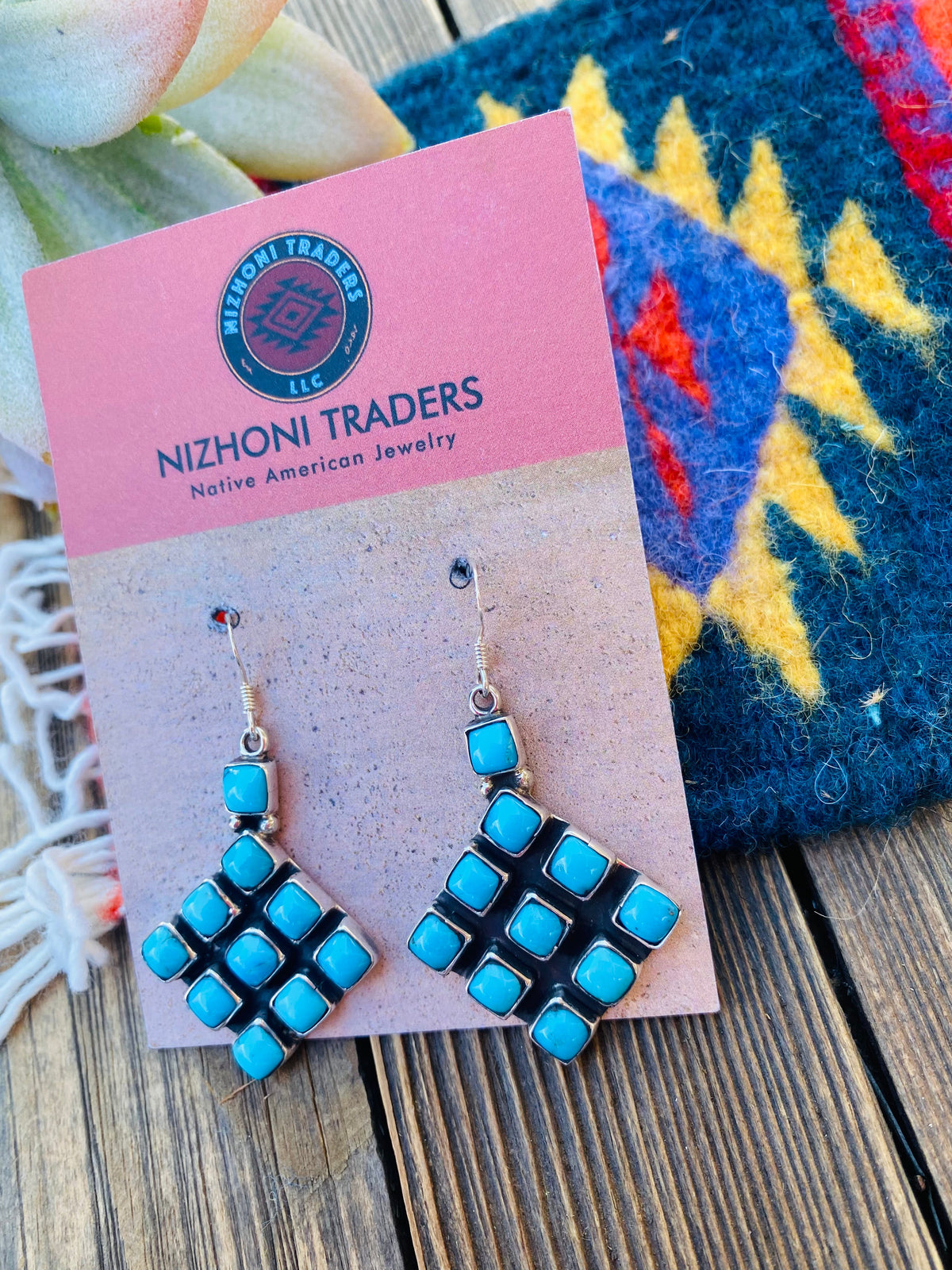 Handcrafted Sleeping Beauty Turquoise & Sterling Silver Cluster Dangle Earrings
