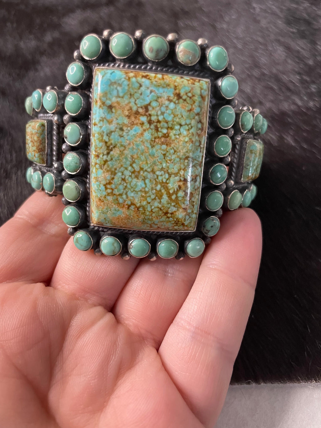 Anthony Skeets Handcrafted Turquoise & Sterling Silver Cuff Bracelet Signed /
