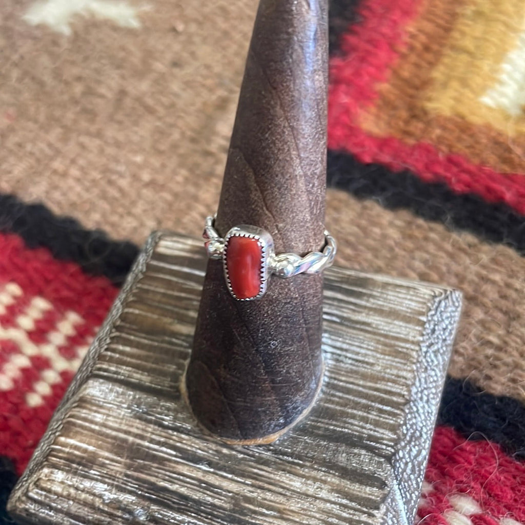 Handcrafted Coral Sterling Silver Braided Ring