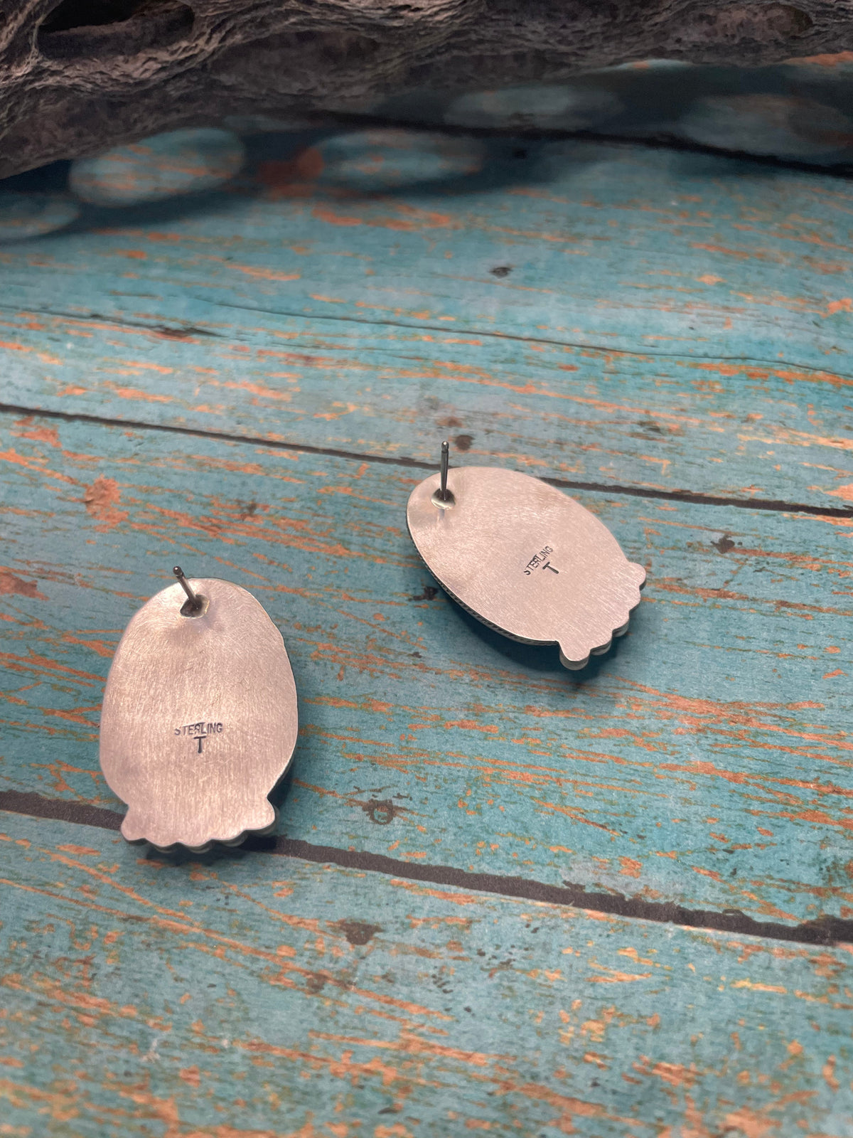 Handcrafted Turquoise And Sterling Silver Post Earrings Signed