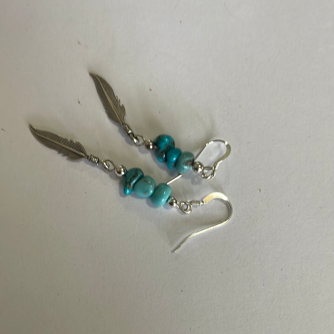 Sterling Silver & Turquoise Feather Dangle Earrings