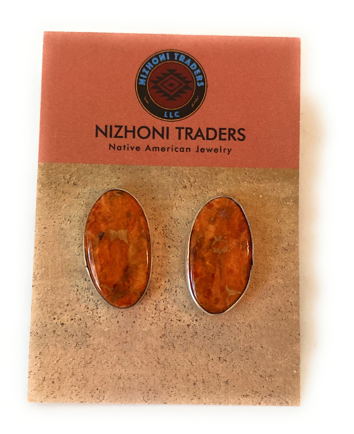 Handcrafted Sterling Silver & Orange Spiny Post Earrings 1.1/8”
