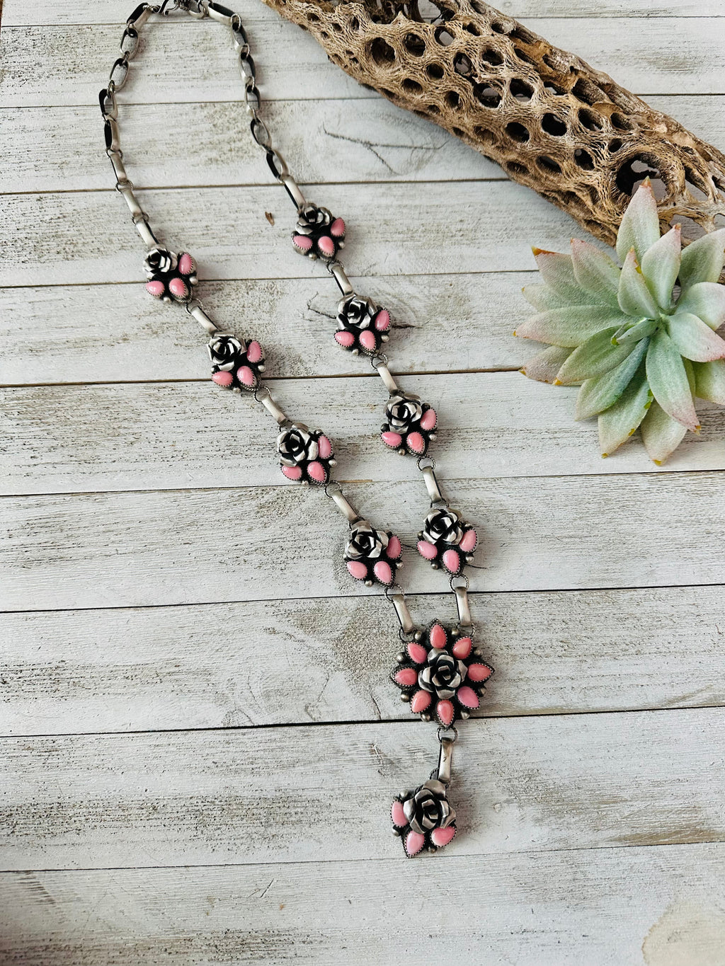 Handcrafted Sterling Silver & Queen Pink Conch Shell Flower Necklace