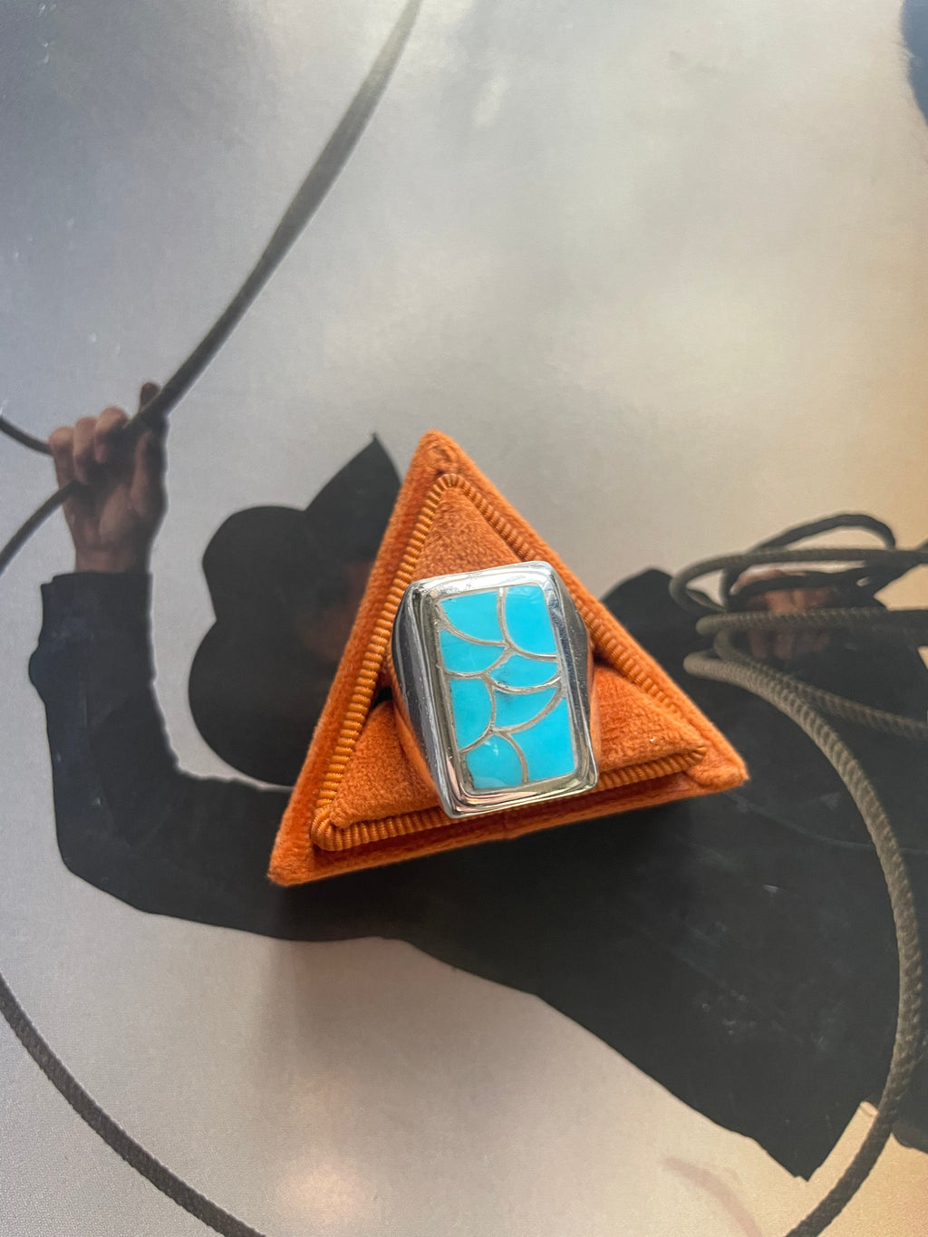 Handcrafted Sterling Silver & Turquoise Inlay Ring size 9.5