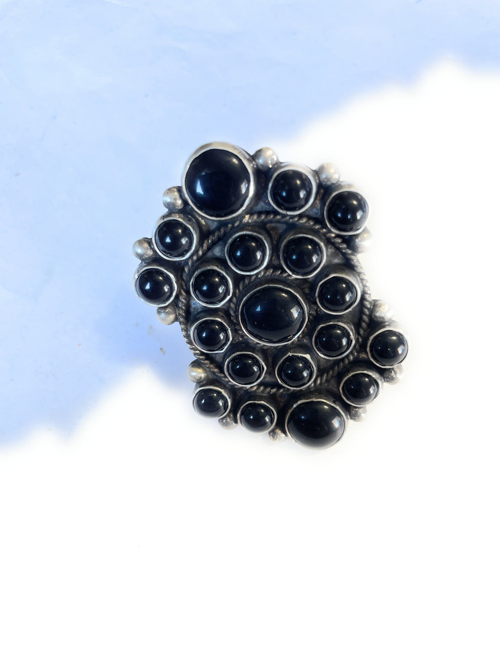 Handcrafted Sterling Silver Black Onyx Adjustable Statement Ring