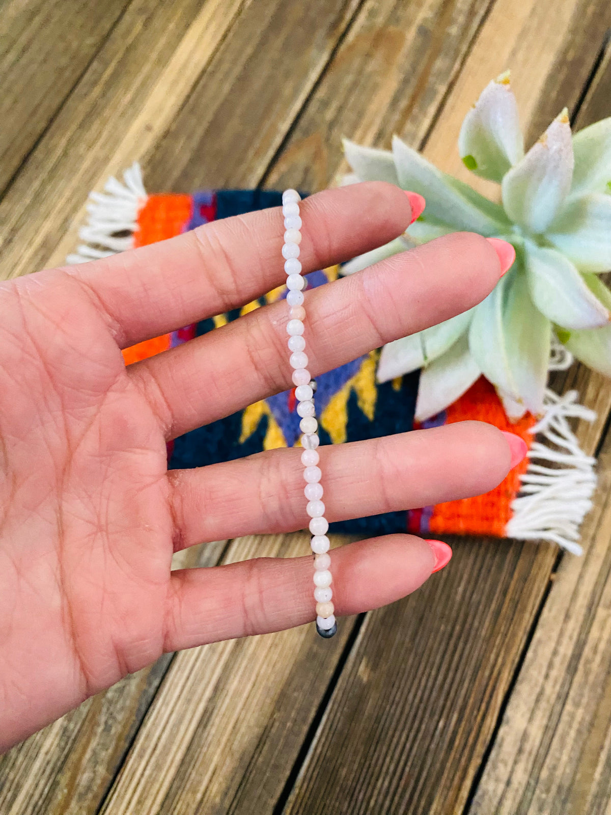 Handcrafted Queen Pink Conch Shell & Sterling Silver Beaded Bracelet