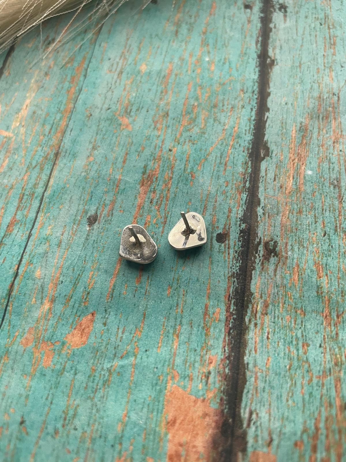Handcrafted Sterling Silver & Red Opal Inlay Heart Stud Earrings