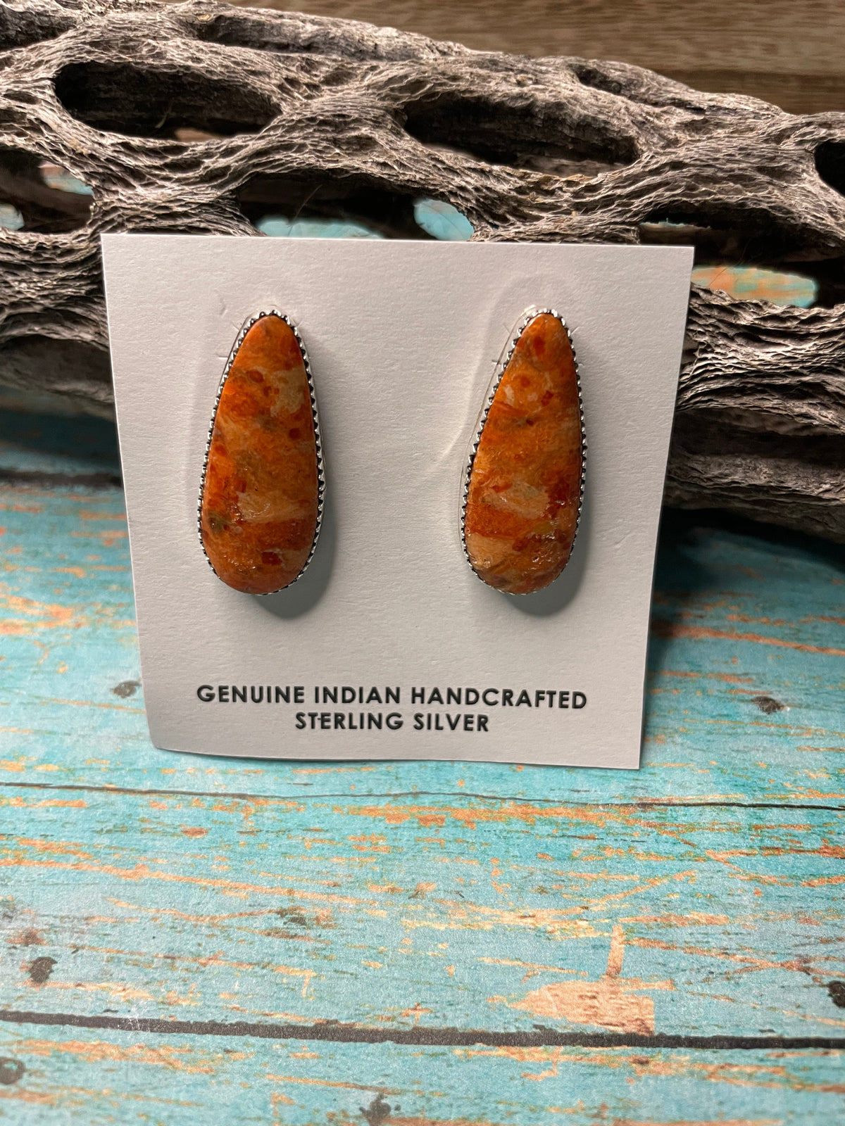 Handcrafted Apple Coral And Sterling Silver Earrings
