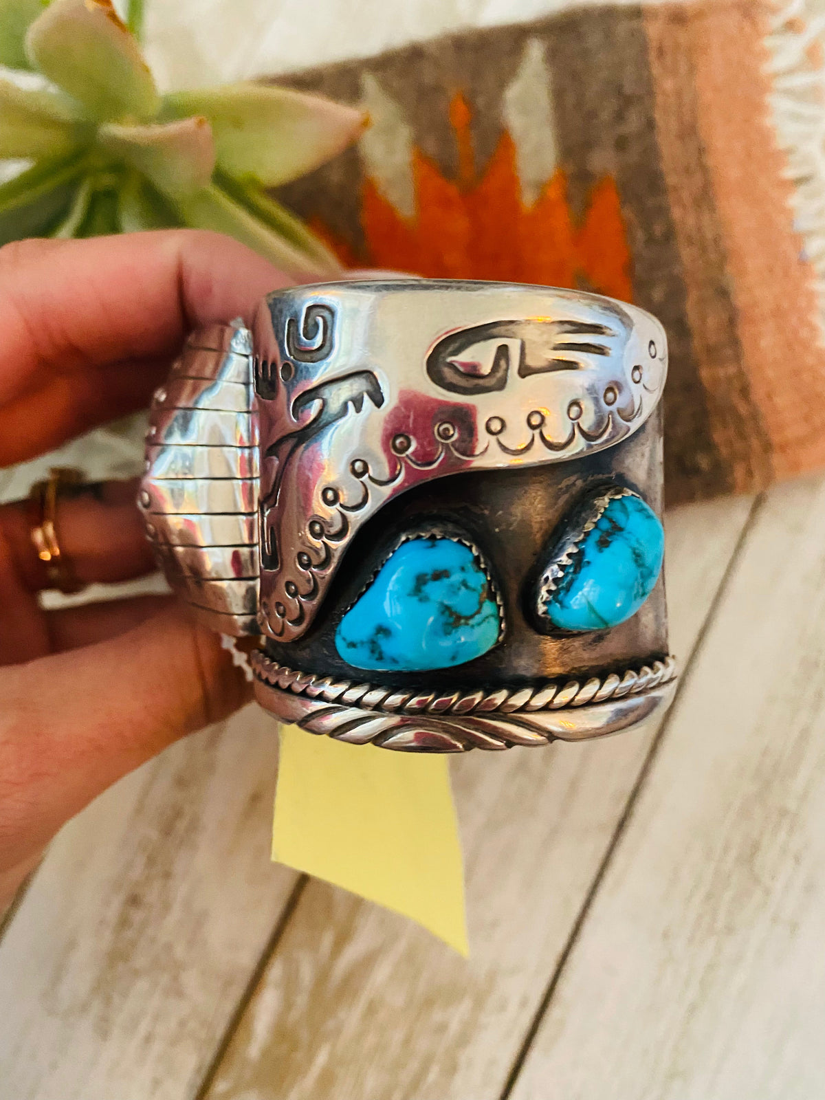Old Pawn Vintage Handcrafted Turquoise & Sterling Silver Watch Cuff
