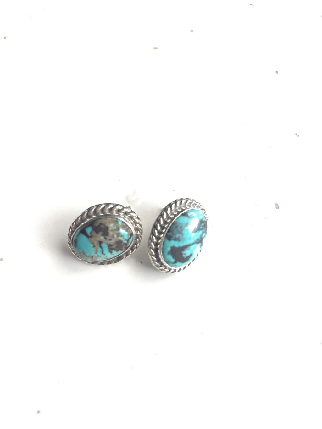 Handcrafted Sterling Silver & Turquoise Stud Earrings Signed M Silversmith