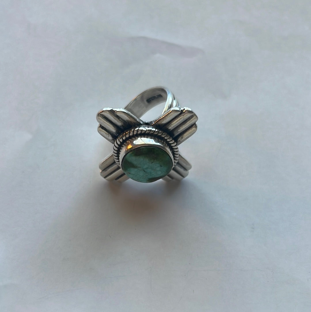 Amazing Zia Sterling Silver & Turquoise Ring Size 7.5 Signed
