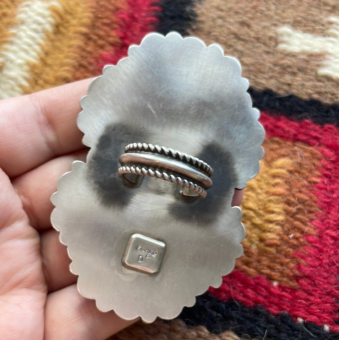 Handcrafted Sterling Silver, Rhodonite, Pink Conch Cluster Statement Ring Size 8 Signed