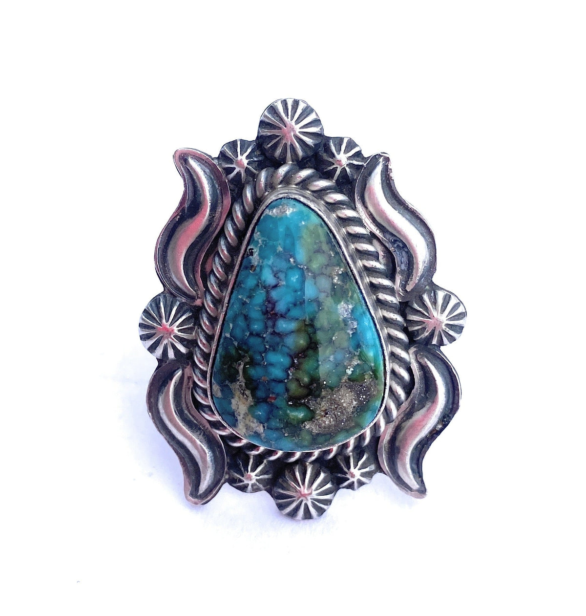 Handcrafted Kingman Web Turquoise & Sterling Silver Ring Size 6
