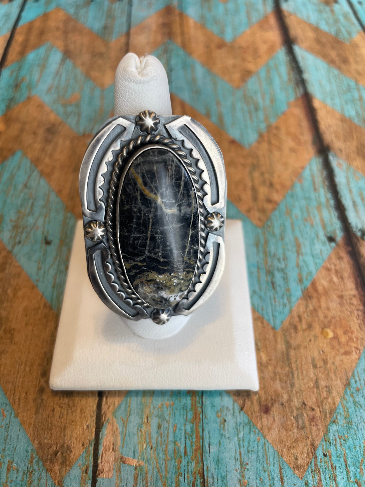 Handcrafted Sterling Silver And White Buffalo Adjustable Ring