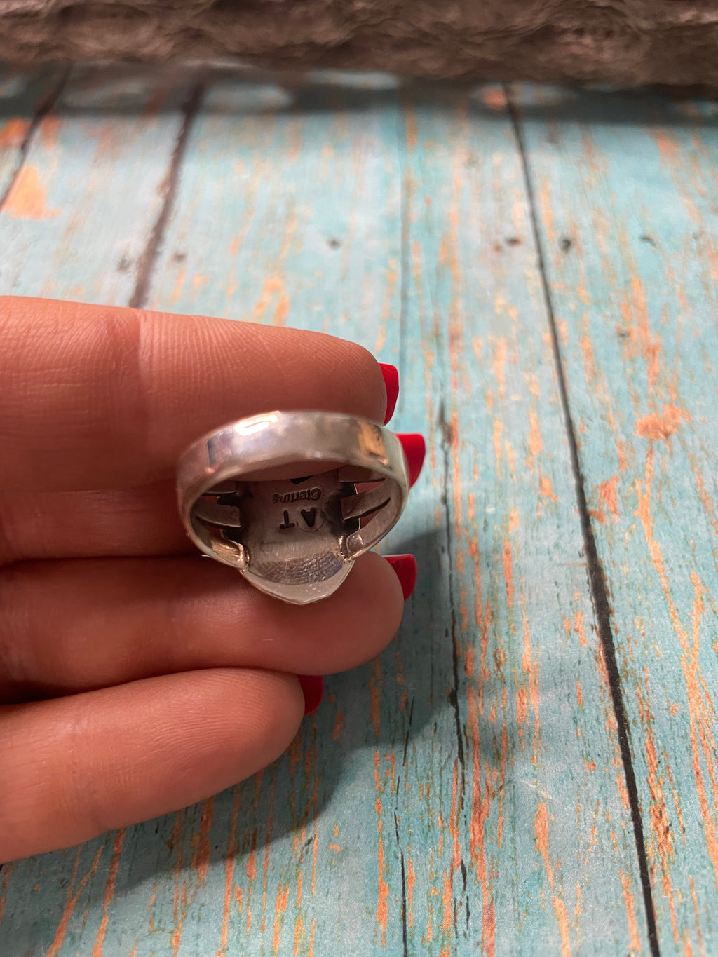 Old Pawn Handcrafted Sterling Silver & Charorite Ring Size 9