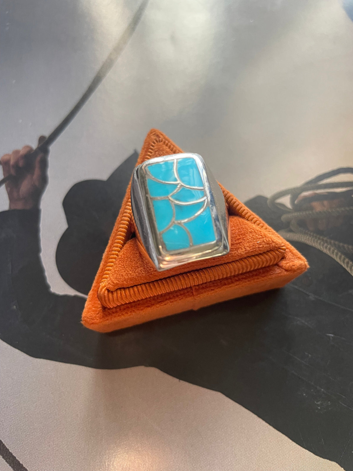 Handcrafted Sterling Silver & Turquoise Inlay Ring size 9.5