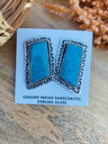 Handcrafted Vintage Turquoise & Sterling Silver Post Earrings Signed