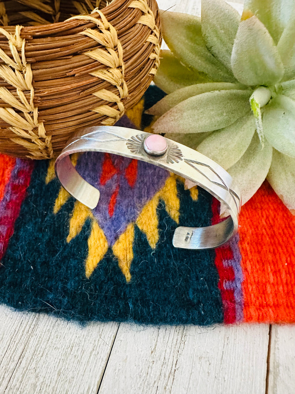 Handcrafted Queen Pink Conch Shell & Sterling Silver Cuff Bracelet