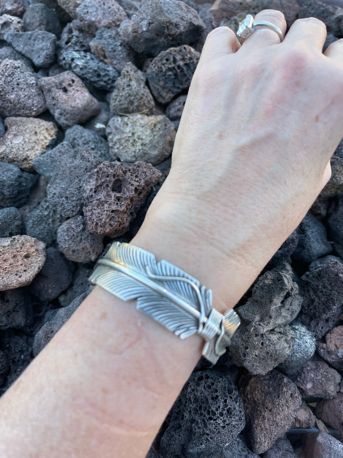 Handcrafted Sterling Silver Feather Bracelet Cuff
