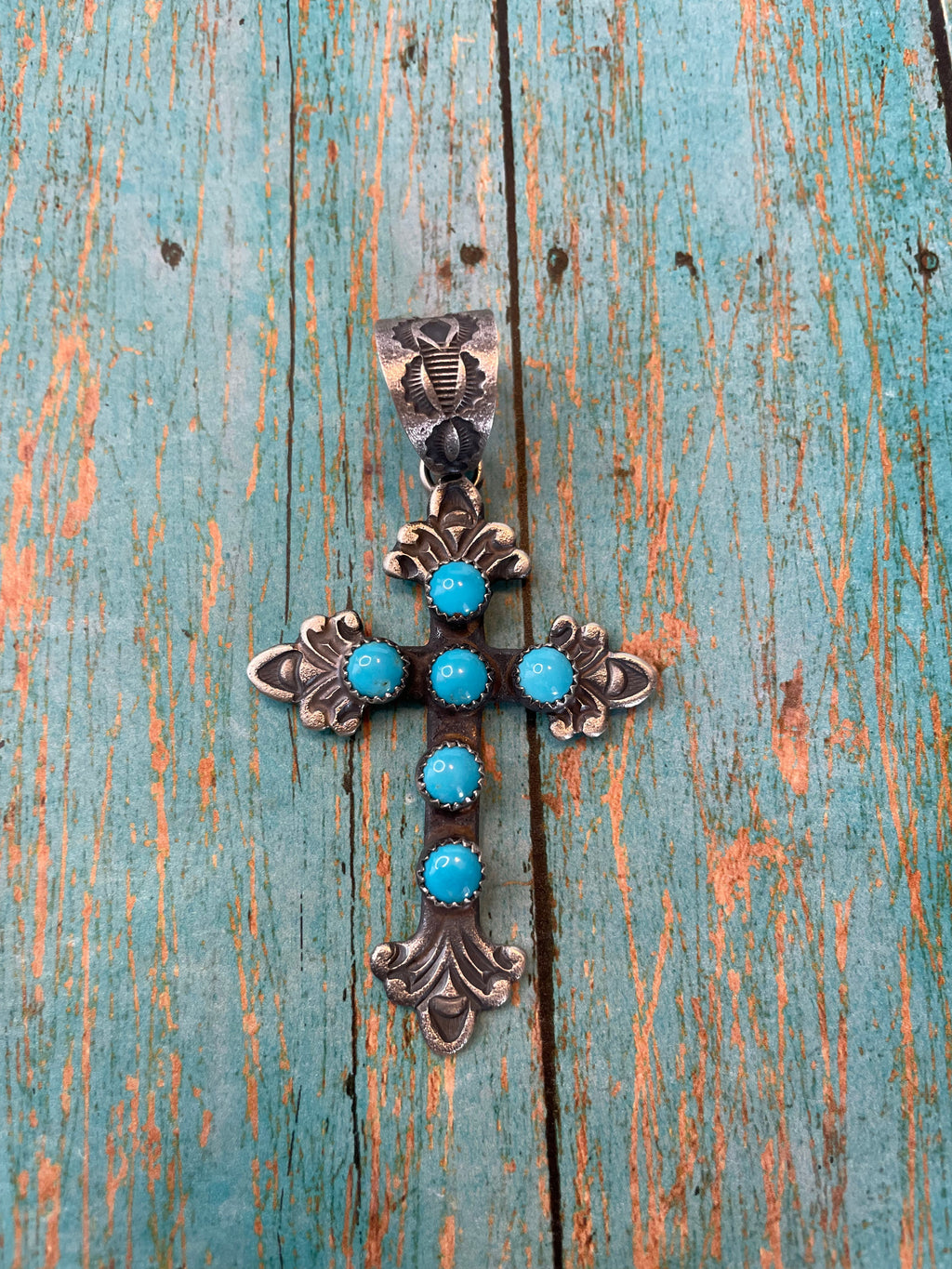 Kevin Billah Sterling Silver & Turquoise Cross Pendant Signed