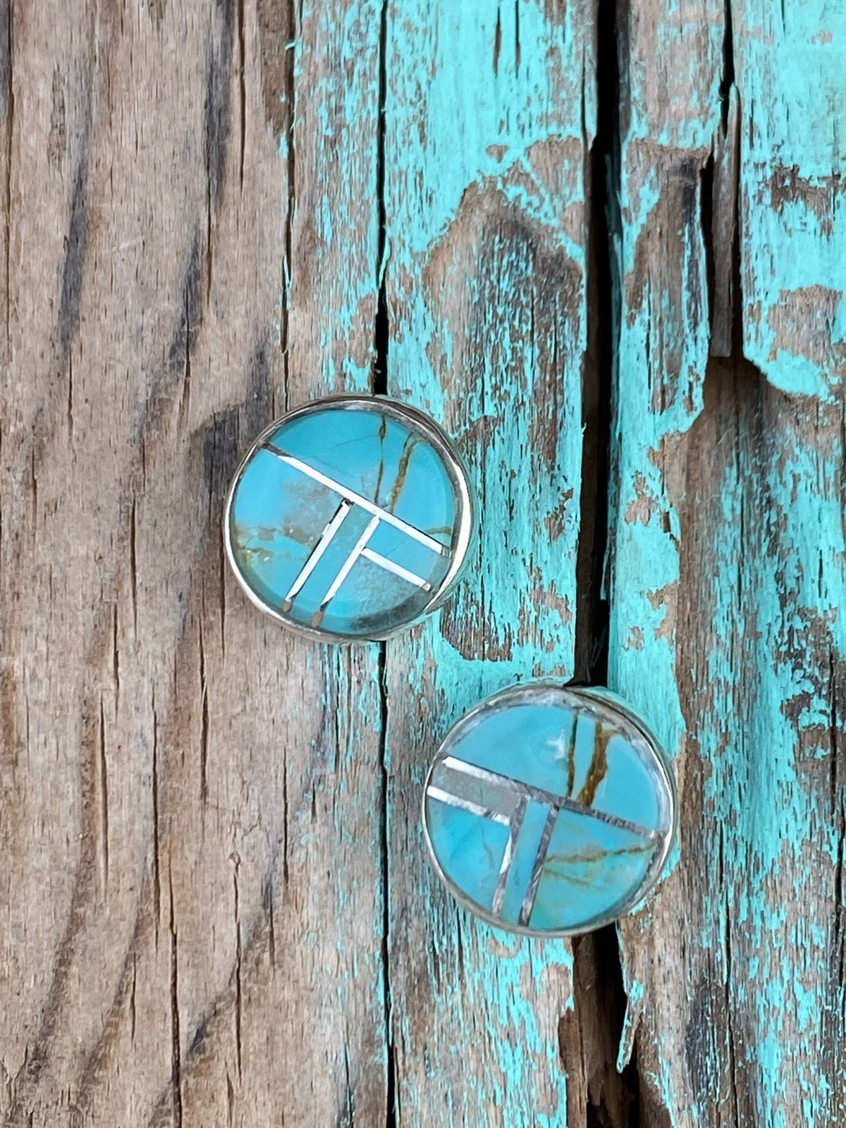 Handcrafted Turquoise & Sterling Silver button Stud Earrings