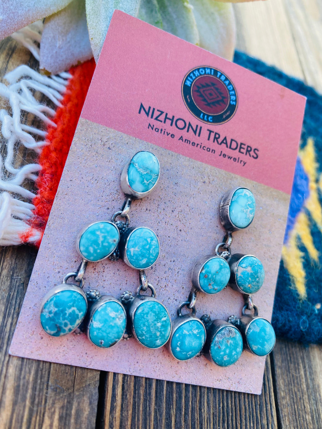 Handcrafted Turquoise & Sterling Silver Cluster Dangle Earrings