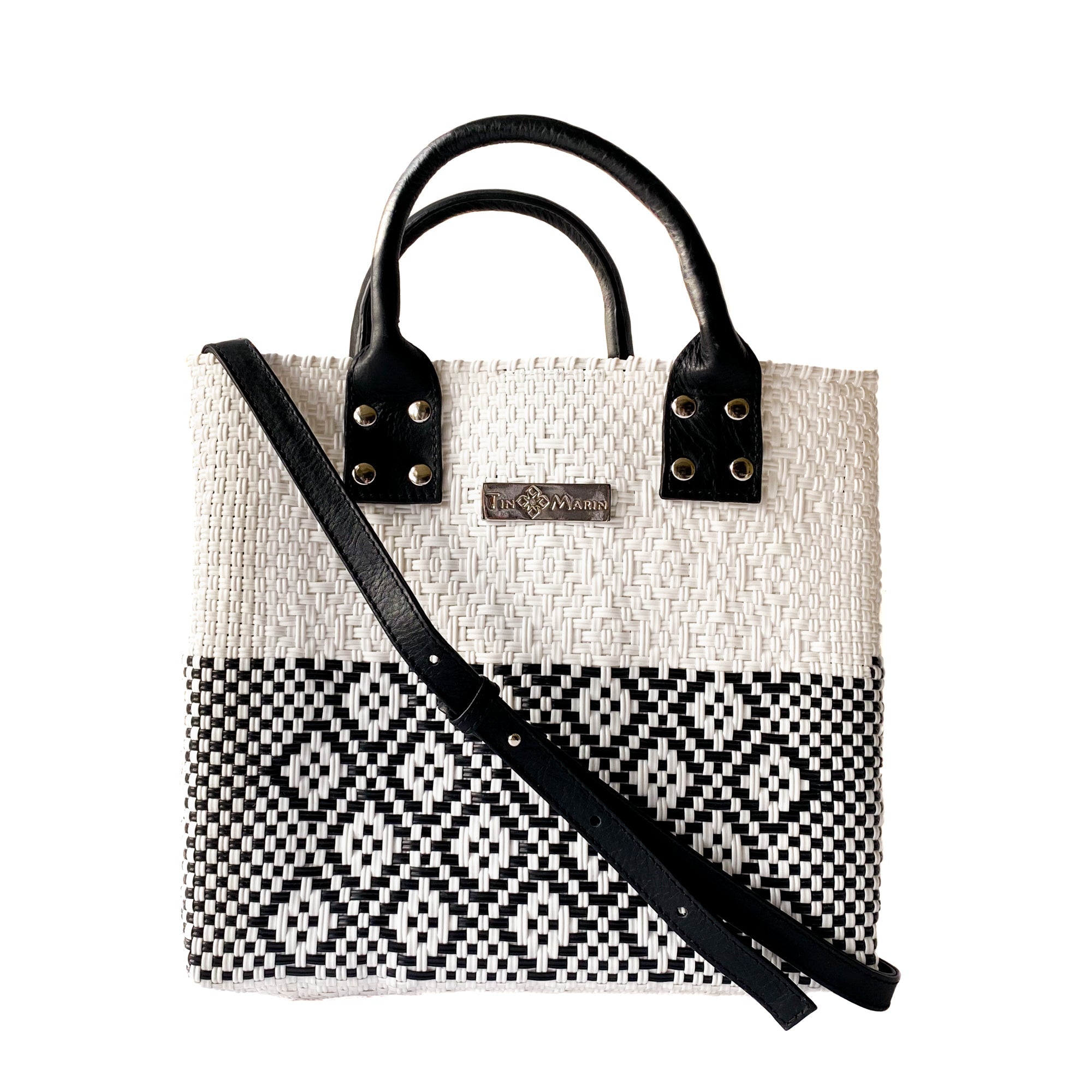 Tin Marin White Large Woven Crossbody Bag - Tan Leather