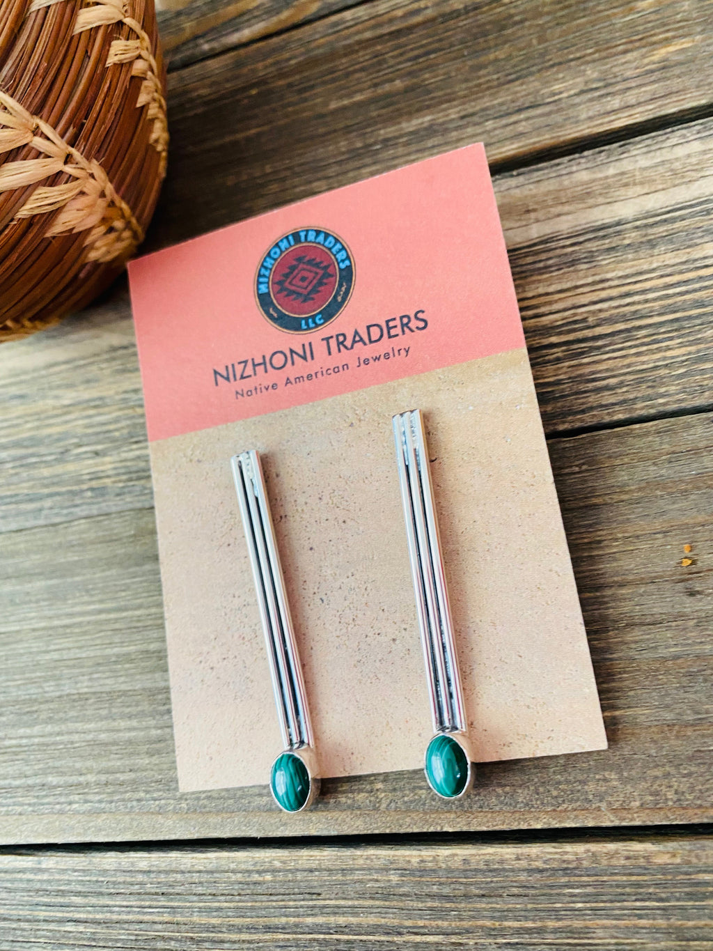 Handcrafted Malachite & Sterling Silver Dangle Earrings