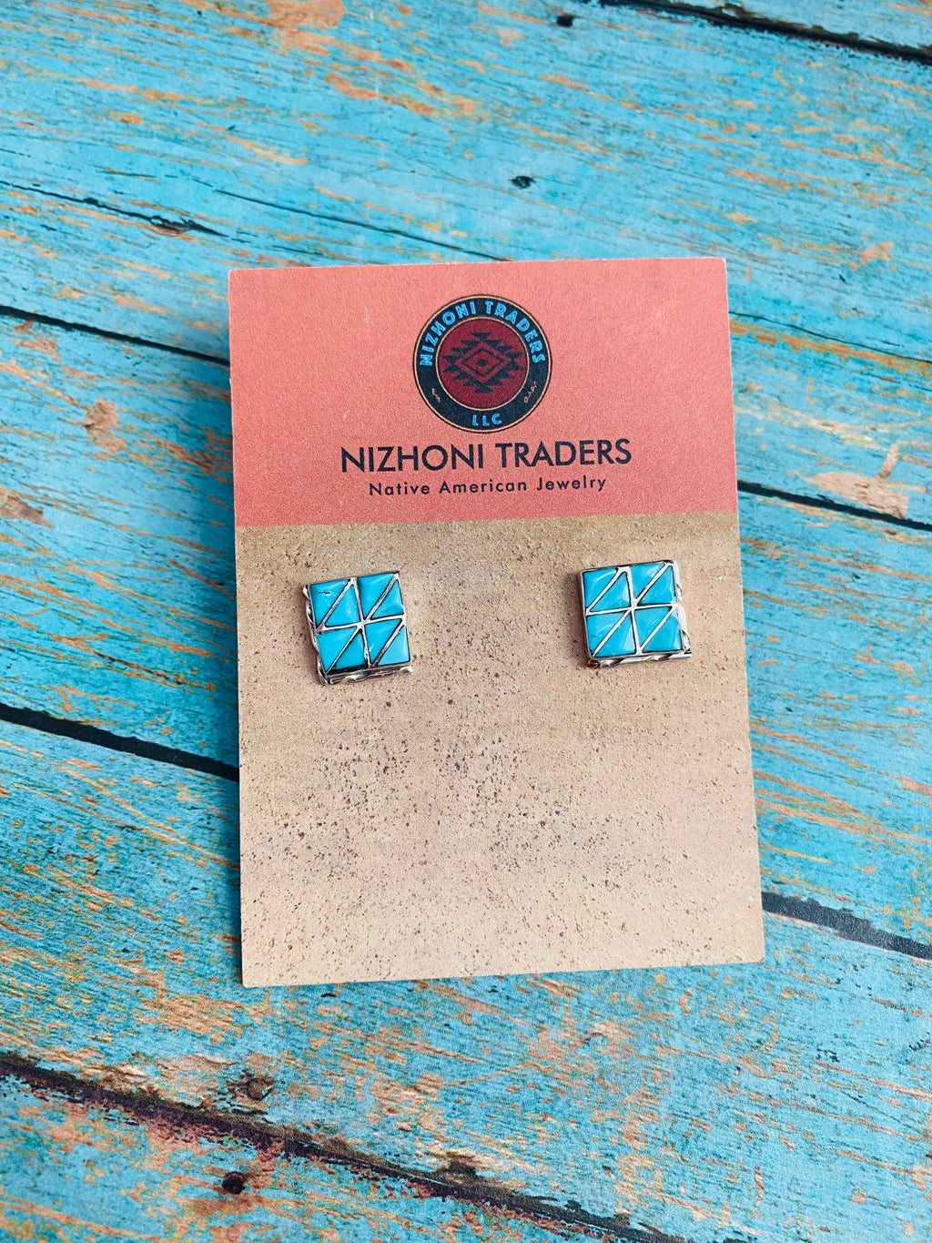 Handcrafted Sterling Silver & Turquoise Inlay Stud Earrings