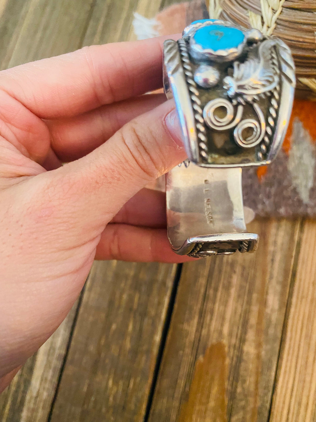 Old Pawn Vintage Handcrafted Kingman Turquoise & Sterling Silver Watch Cuff