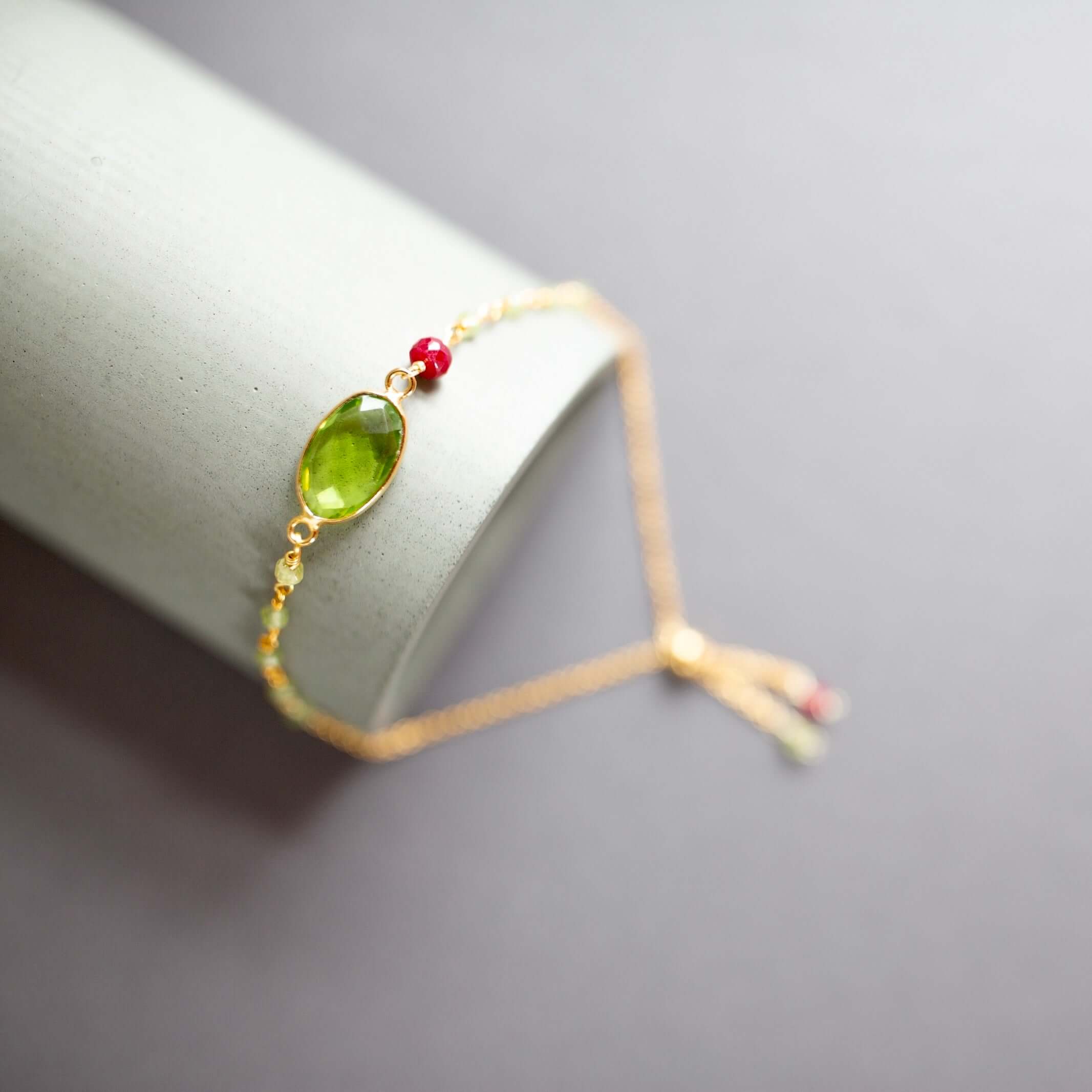Bracelet Set: Peridot Quartz & Red Jade