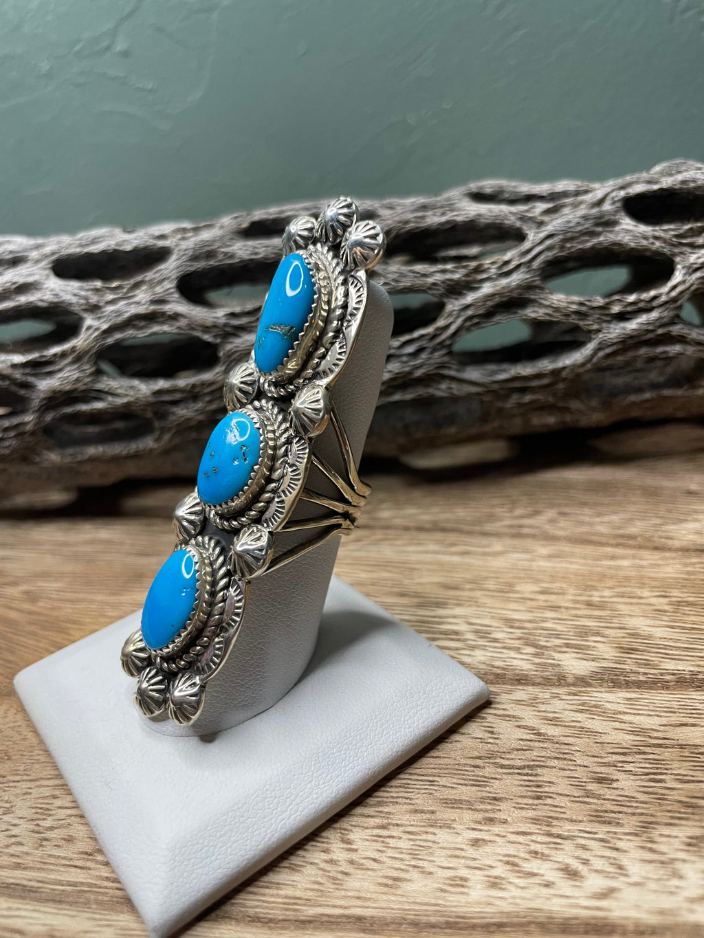 Handcrafted Turquoise And Sterling Silver Statement Ring Sz 7