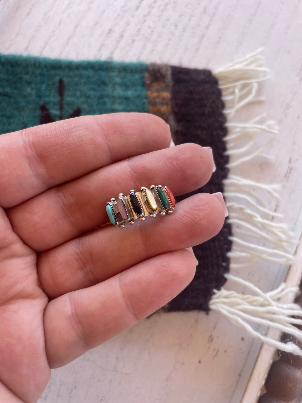 Handcrafted Sterling Silver Multi Colored 6 Stone Ring