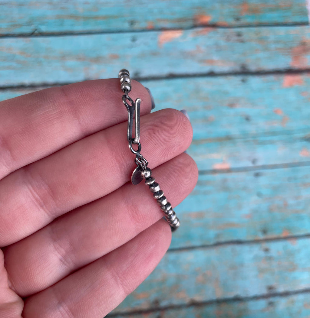 Handcrafted Sterling Silver Beaded Round Ball Disk Necklace 3mm