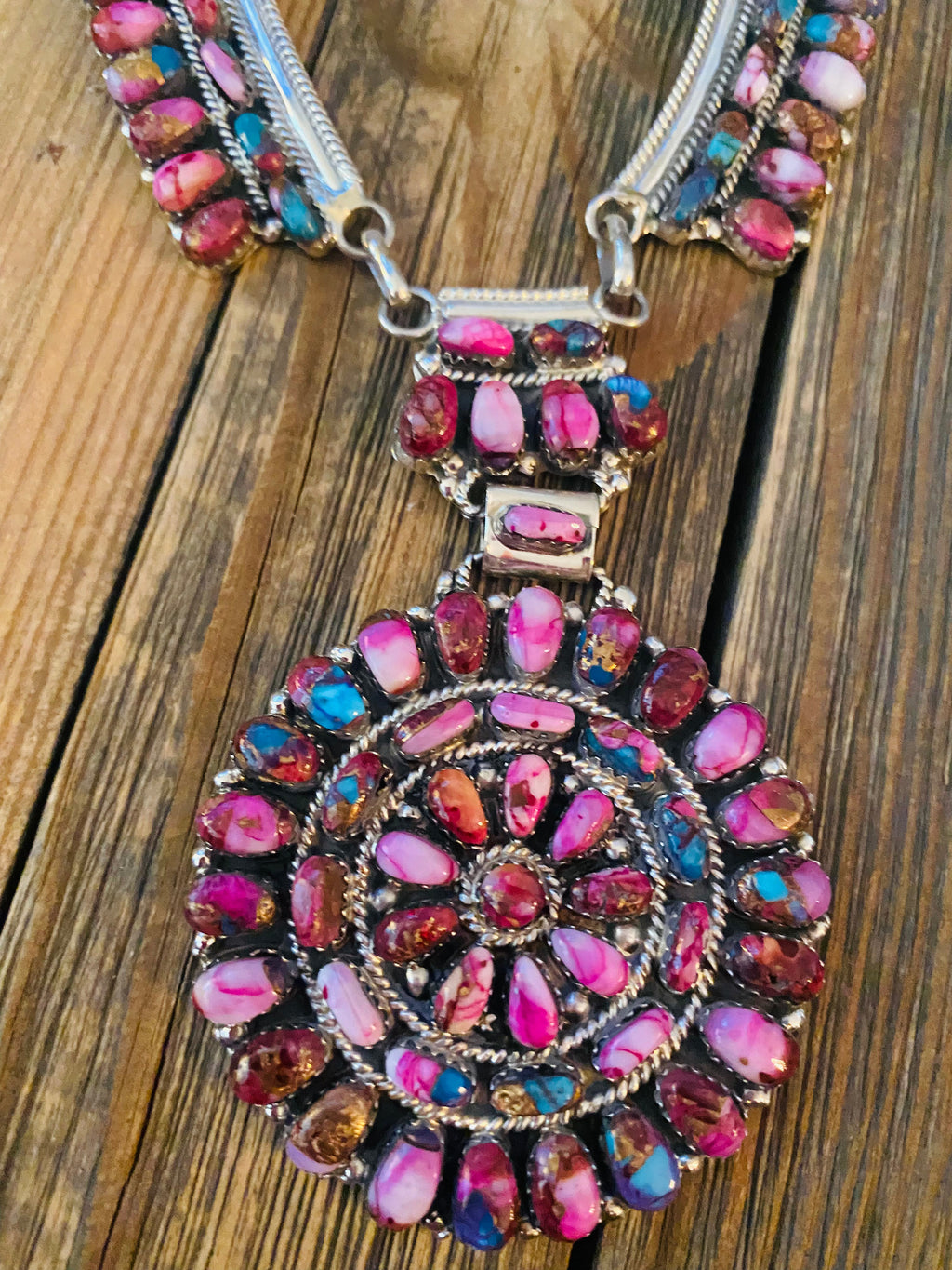 Handcrafted Sterling Silver & Pink Dream Mohave Cluster Necklace by Juliana Williams