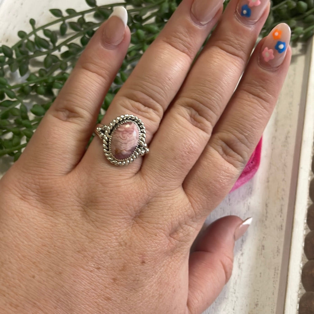 Handcrafted Sterling Silver & Rhodochrosite Oval Ring
