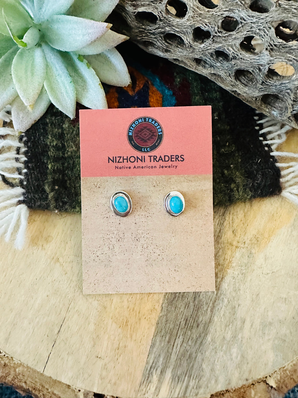 Handcrafted Turquoise & Sterling Silver Oval Stud Earrings