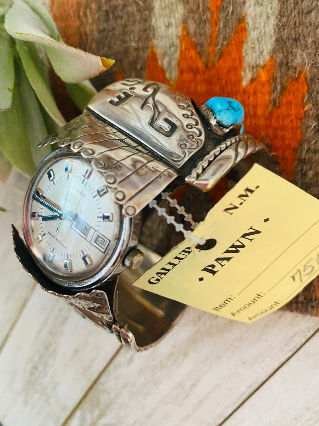 Old Pawn Vintage Handcrafted Turquoise & Sterling Silver Watch Cuff