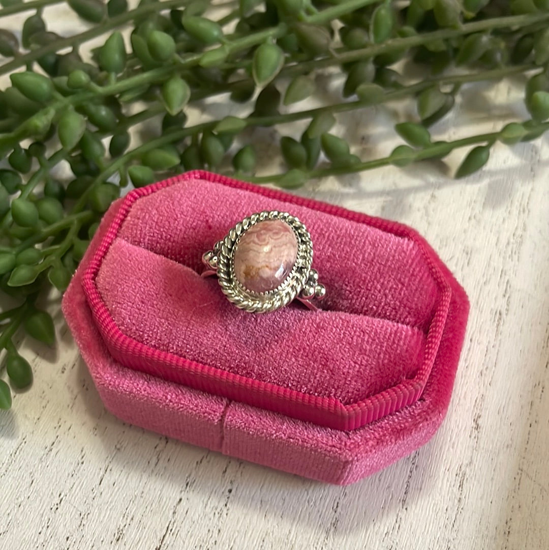 Handcrafted Sterling Silver & Rhodochrosite Oval Ring