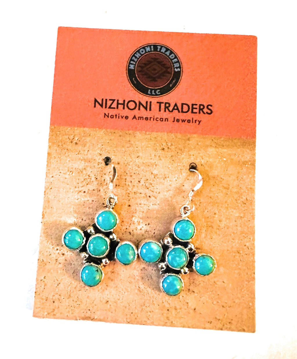 Handcrafted Sterling Silver & Turquoise Cluster Cross Dangle Earrings
