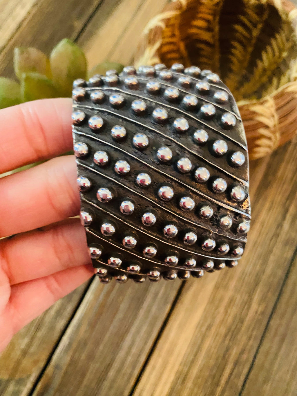 Handcrafted Hand Stamped Sterling Silver Dot Cuff Bracelet