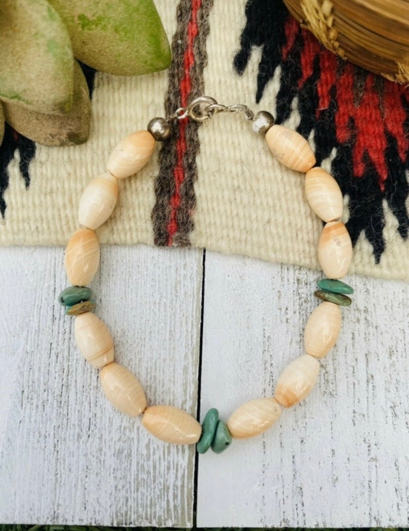 Handcrafted Sterling Silver Shell & Turquoise Bracelet