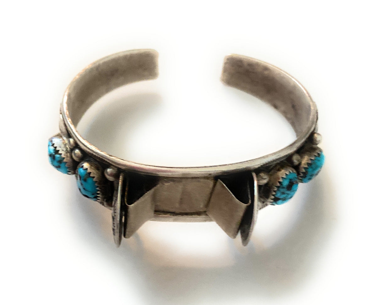 Old Pawn Vintage Handcrafted Turquoise & Sterling Silver Watch Cuff Signed