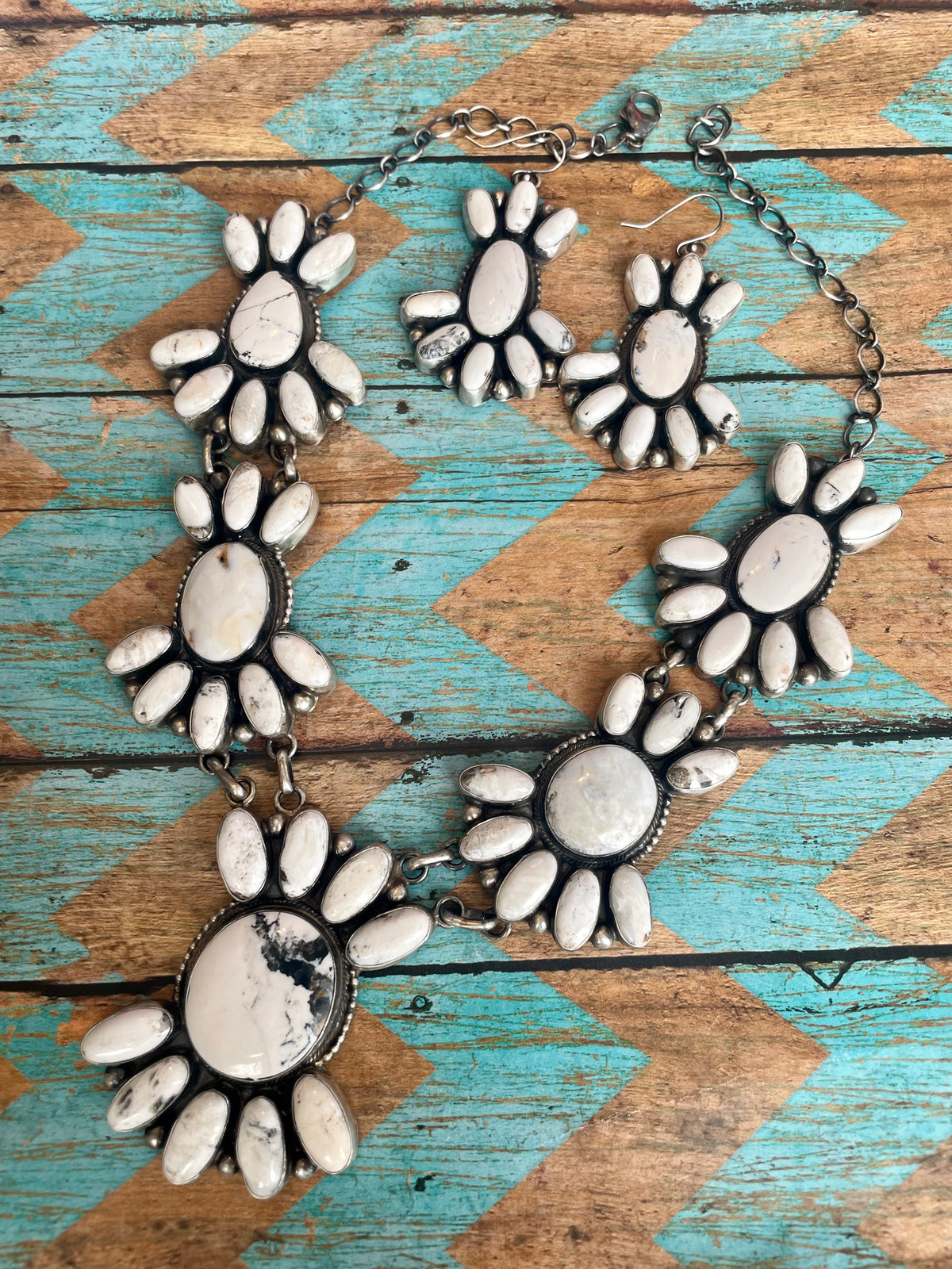Handcrafted Sterling Silver White Buffalo Necklace & Earring Set