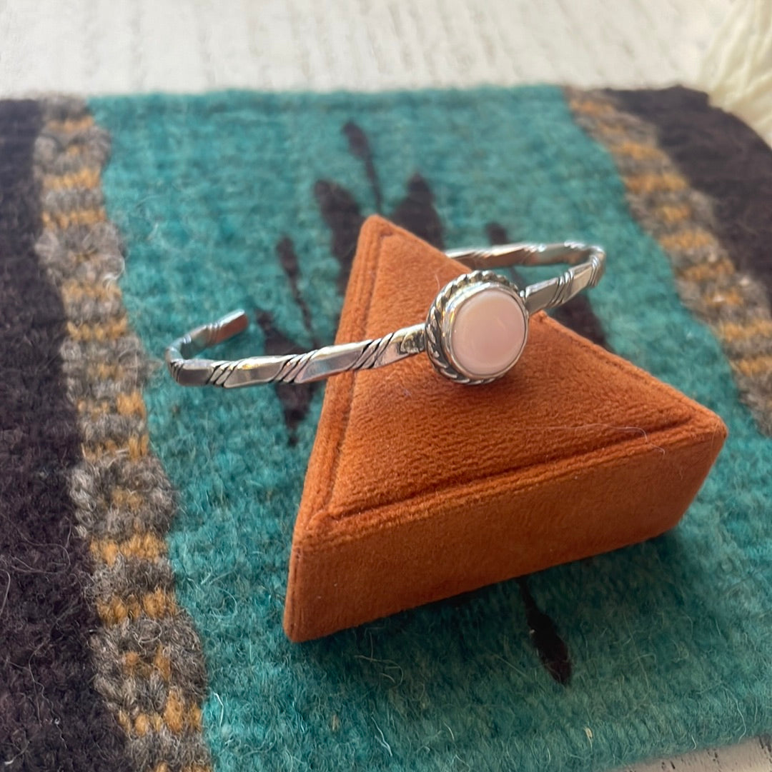Handcrafted Pink Conch & Sterling Silver Adjustable Cuff Bracelet
