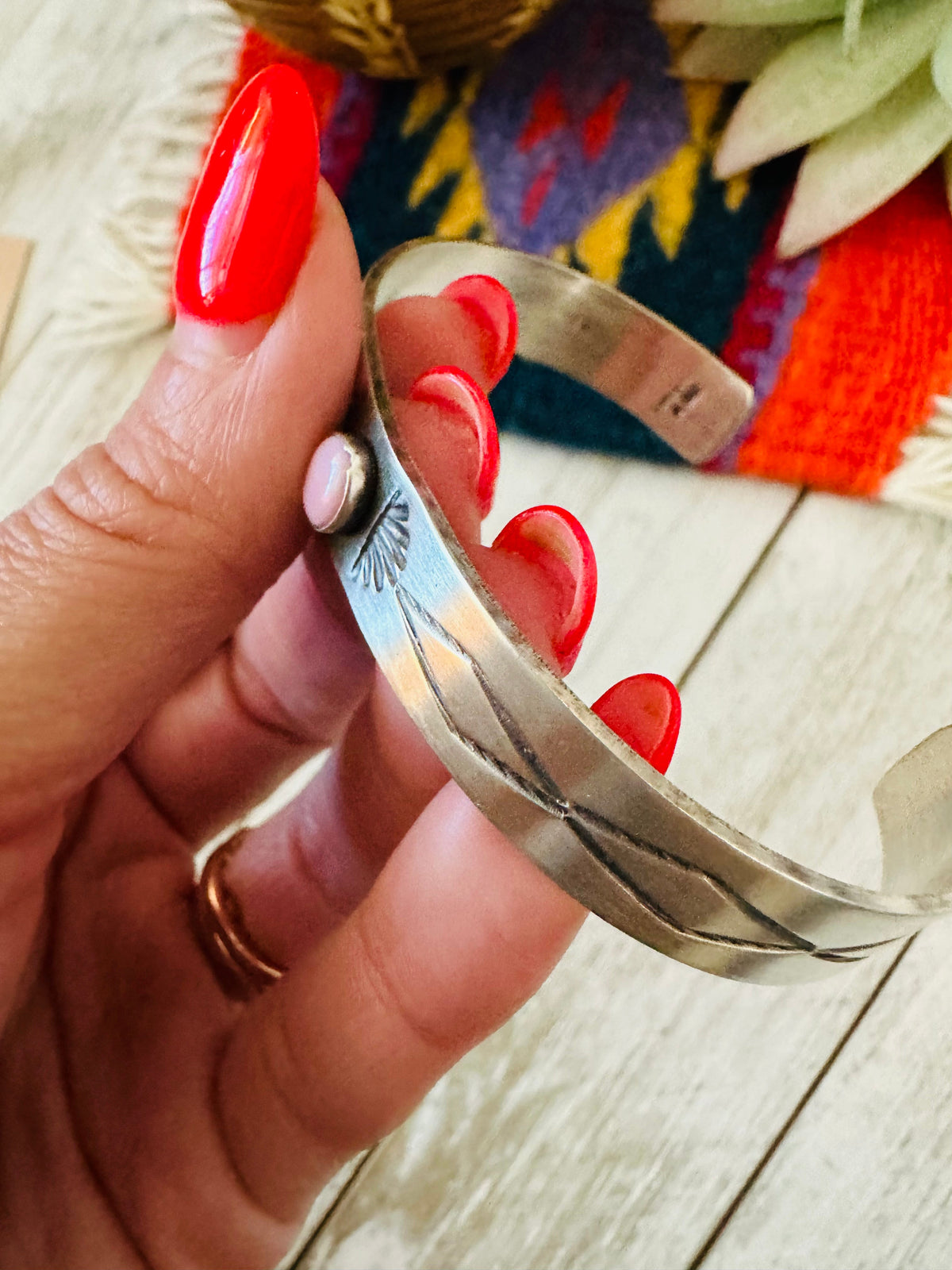 Handcrafted Queen Pink Conch Shell & Sterling Silver Cuff Bracelet