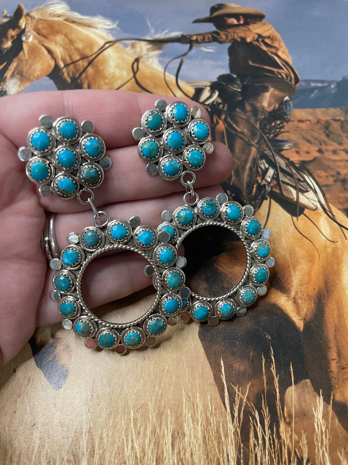 Handcrafted Sterling Silver & Turquoise Dangle Earrings Signed